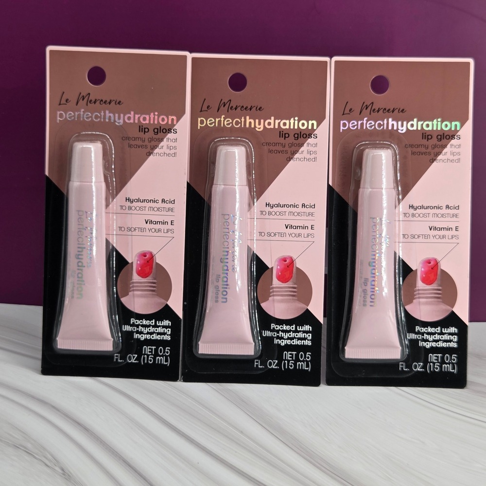 Le Mercerie Lip Gloss Women 5oz 3 Pack Hyaluronic Acid Vitamin E Hydrating Pink